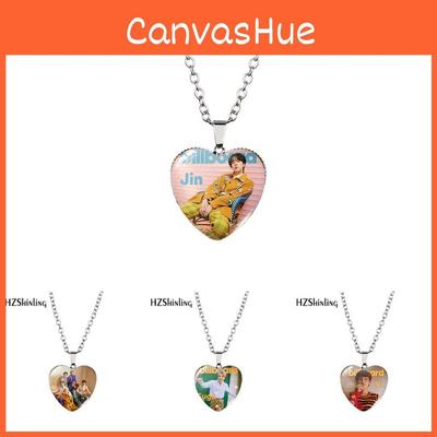 Krásny náhrdelník v tvare srdca BTS s drahokamovými akcentmi pre fanúšikov K-popových šperkov