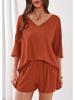 European & American Women's Summer Casual Two-Piece V-Neck Short-Sleeve Top and Shorts Set for Travel and Beachwear 2026