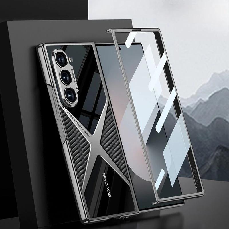 For Samsung Galaxy Z Fold 7 Case Luxury Business Leather Grain Plating360° Full Coverage Cover For Galaxy Fold7 Shockproof Funda
