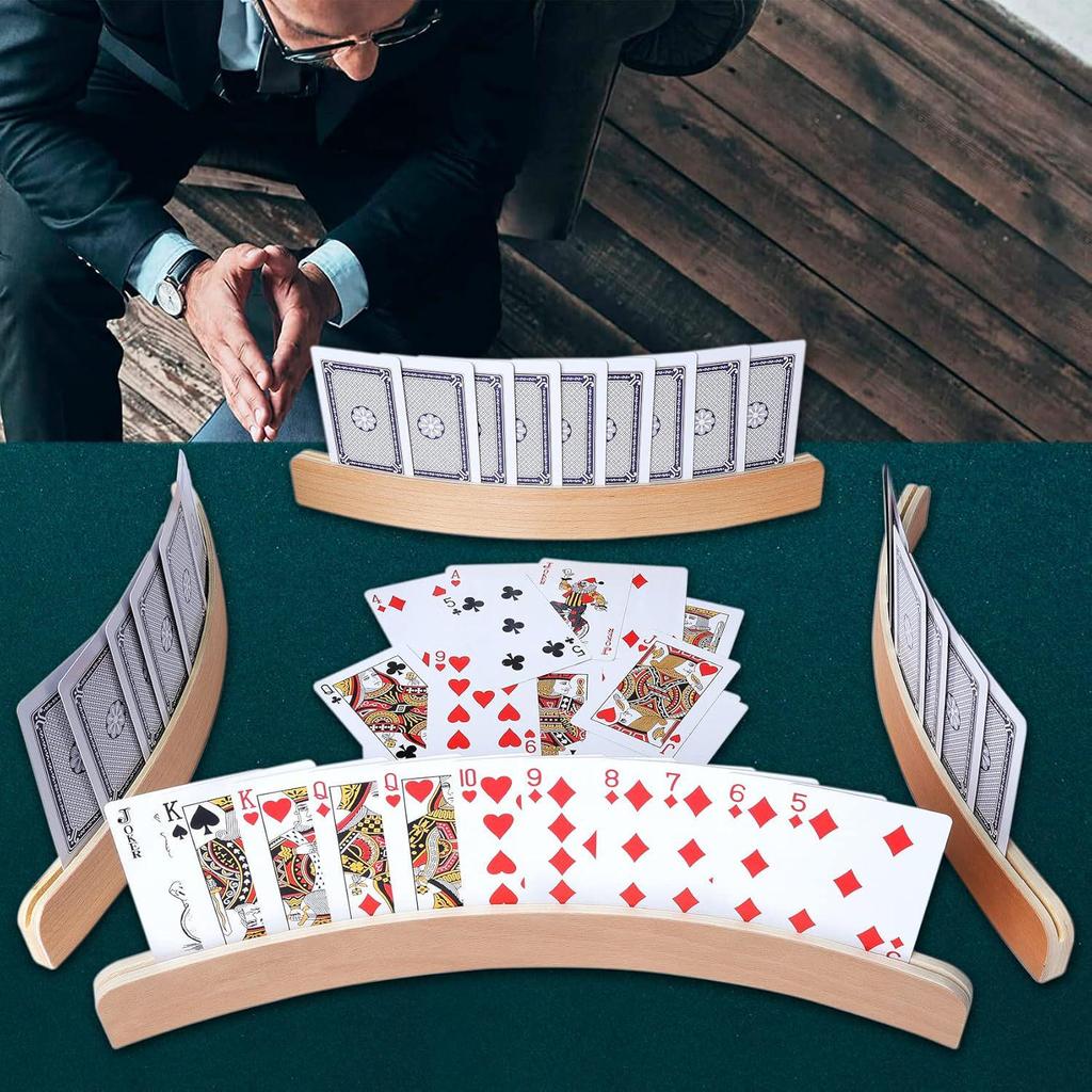 Beech Wood Poker Card Holder - Solid Wood Hands-Free Stand, Extended Model