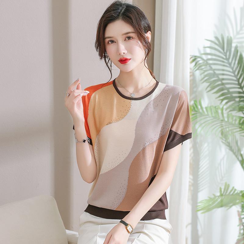 

Mom s Summer Chiffon Colorblock Short Sleeve Top 110