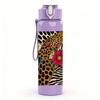 1 PZ Borraccia Sportiva in Plastica da 750 ml con Texture Animalier Floreale, Tappo Flip con Cannuccia Anti-Goccia per Sport, Ufficio, Uso Domestico
