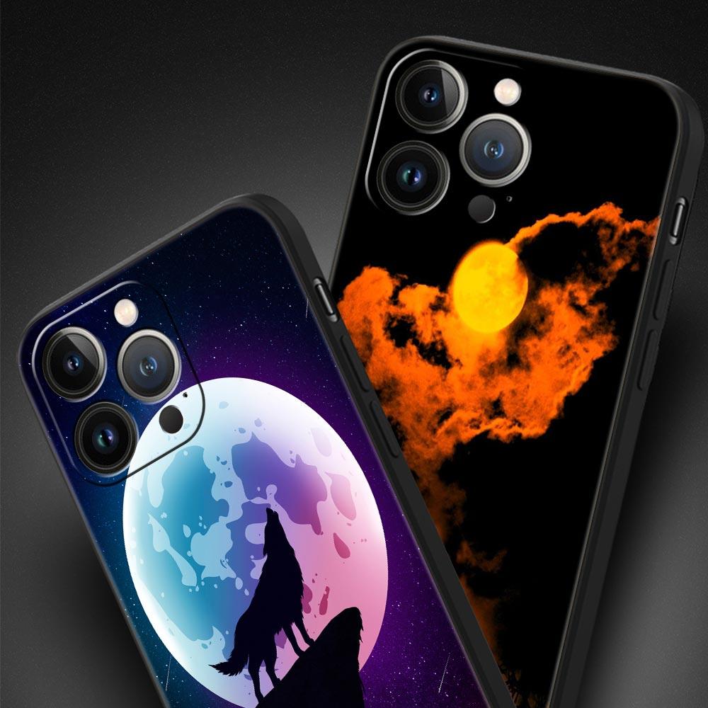 Phone Case Cover for iPhone 17 Pro Max 16 15 14 13 12 11 Pro Max Plus 17AIR Shockproof Soft TPU Shell Moon Roaring Wolf Fundas