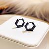 Metal Wind Polygonal Ear Buckle, Black Geometric Personality Creative Design Punk Hip Hop Stud Earrings Men And Women