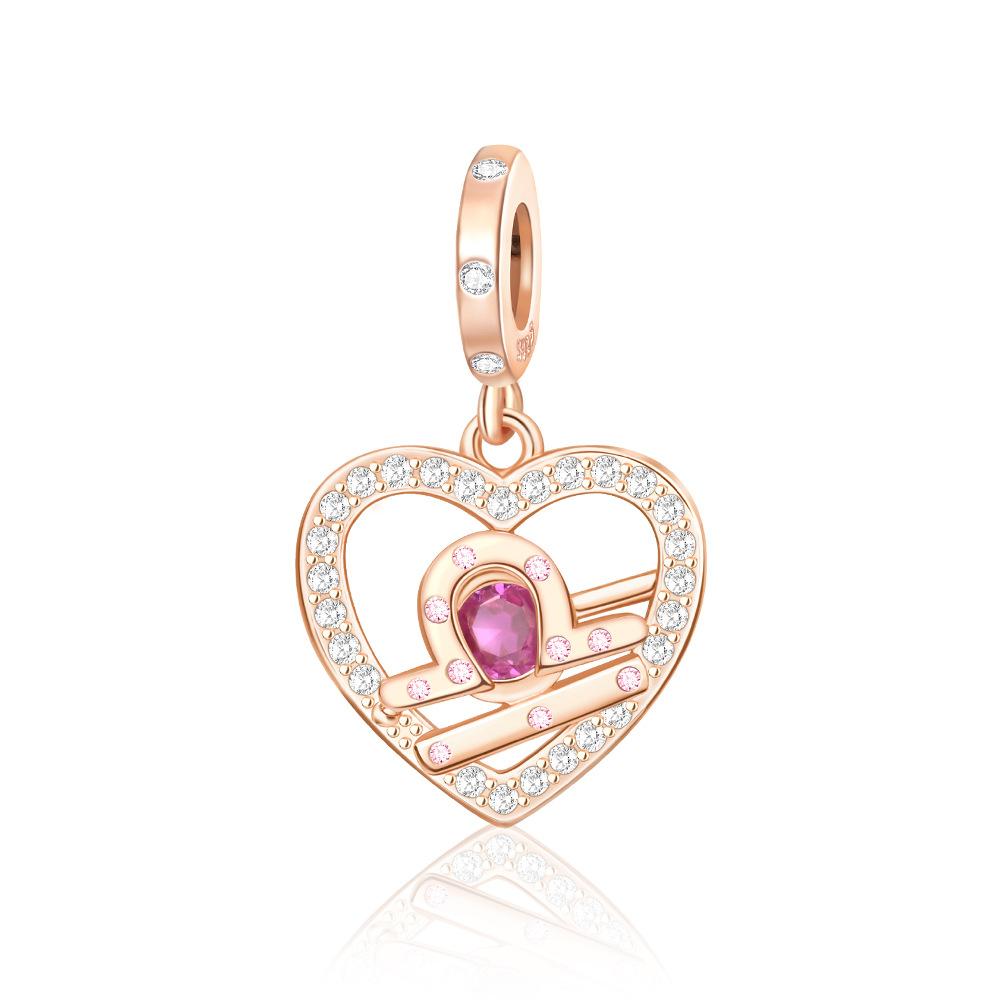 Sparkling Copper Charms Rose Gold Snowflake Heart Birthstone Bead For Women Necklace Diy Bracelet Present Jewellery