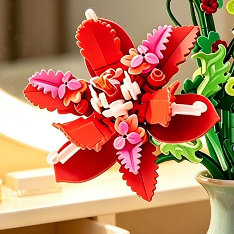 MOC Bricks Toys Model Assembly Educational 2026 New 505 Pcs Bouquet Building Block Flowers Set Desktop Ornament Adults Boy Gifts