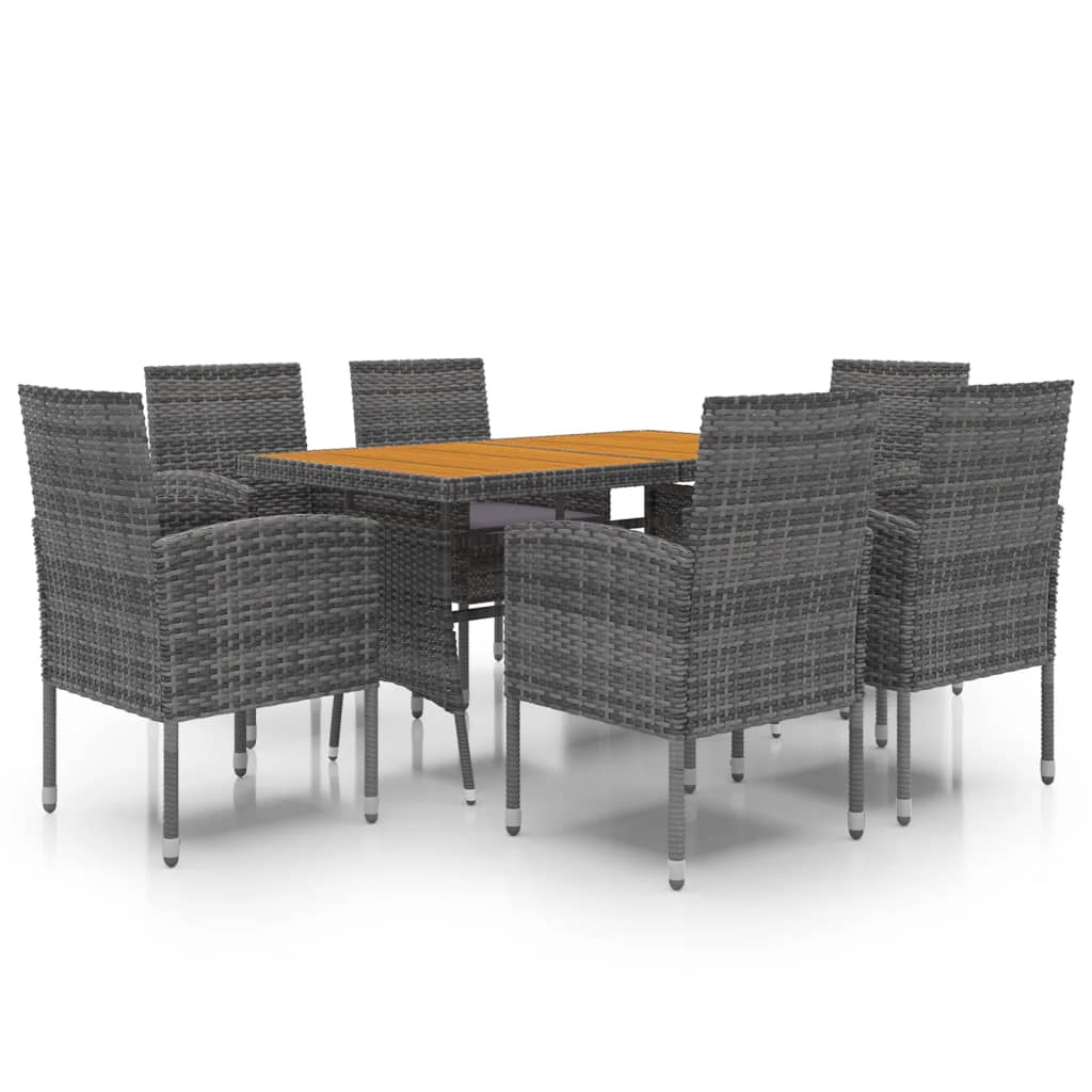 7 piece Garden Dining Set Poly Rattan Grey