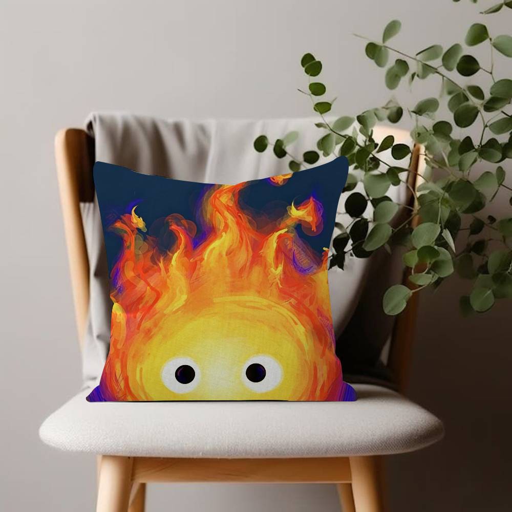 Anime Calcifer HHowls MMoving CCastle Cushion Cover Inches Farmhouse Decor Home Throw Pillow Covers For Couch Decorations