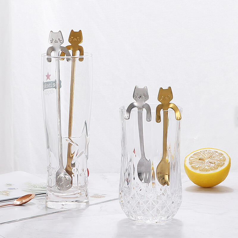 Cat Arm Cup Holder Long Coffee Tea Spoon 20cm DD-11464 Silver