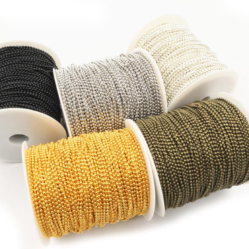 5 Meters/lot 1.5mm 2.0mm 2.4mm Gold Bronze Silver Plated  5 Colors Ball Beads Chain Necklace Beaded DIY Jewelry Findings