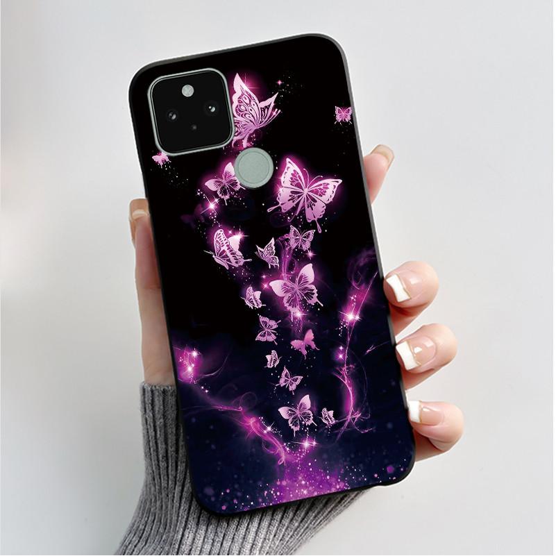 Silikonhülle für Google Pixel 5 Pixel 5A Pixel5 Pixel5A Weiche Abdeckung Luxus Mode Schmetterlingsblumen Bemalt Schwarz Handyhülle