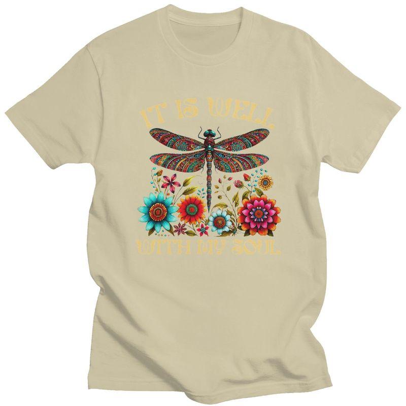 Custom Boho Dragonfly Floral T Shirt for Men 100 Cotton Tshirt Tee Tshirt Clothing