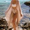 Uzun Kollu Güneş Korumalı Mayo Kardigan File Seksi Kemer Parlak Bikini Örtüsü