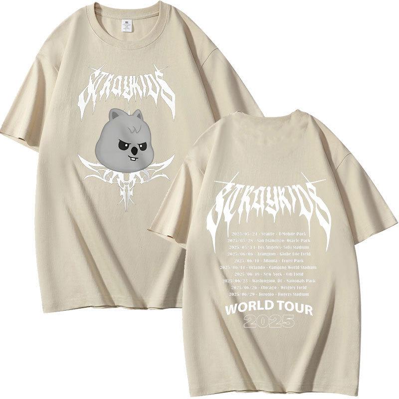 Stray Kids Dominated Peripheral Combination Peripheral Printing Summer Short Sleeve T-Shirt Cotton Loose S хаки