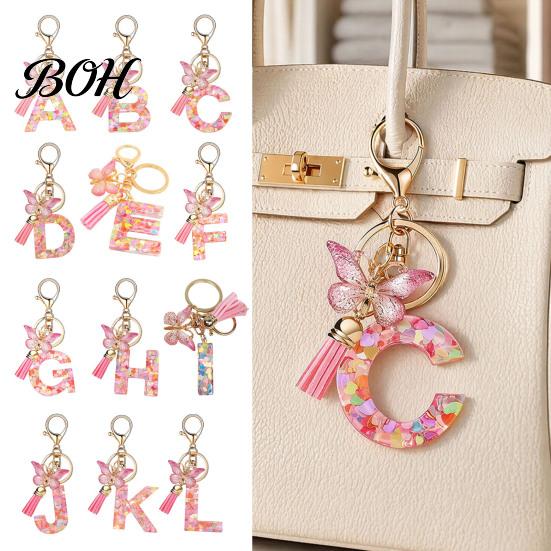 Compact Keychain Pink Series Pendant, Sequins Heart Initial Letter Charm Key Chain with Durable Butterfly Tassel Design, A-Z Holder for Bag