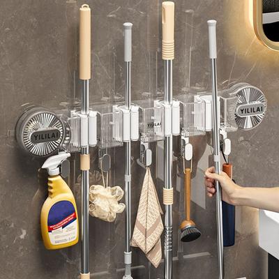 Wall Hanging Suction Cup Mop Clamp Plastic Broom Hanger Multifunctional Mop Clip Rack  Bathroom