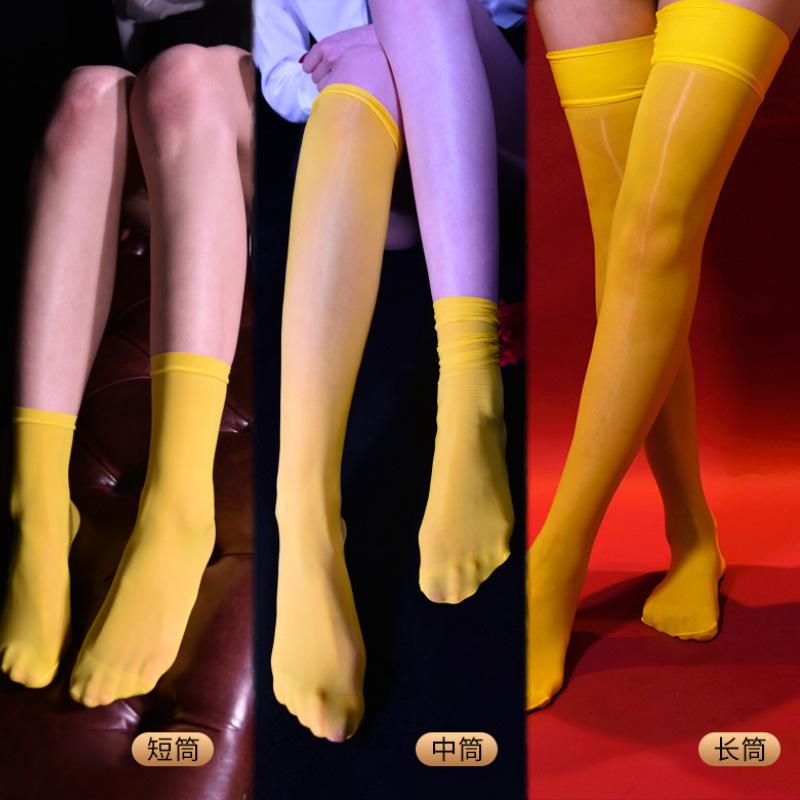 Sexy Women Candy Color Oil Shiny High Stockings Vintage Glossy Stocking Sexy Tight Shaping Elastic Stockings Calf Socks