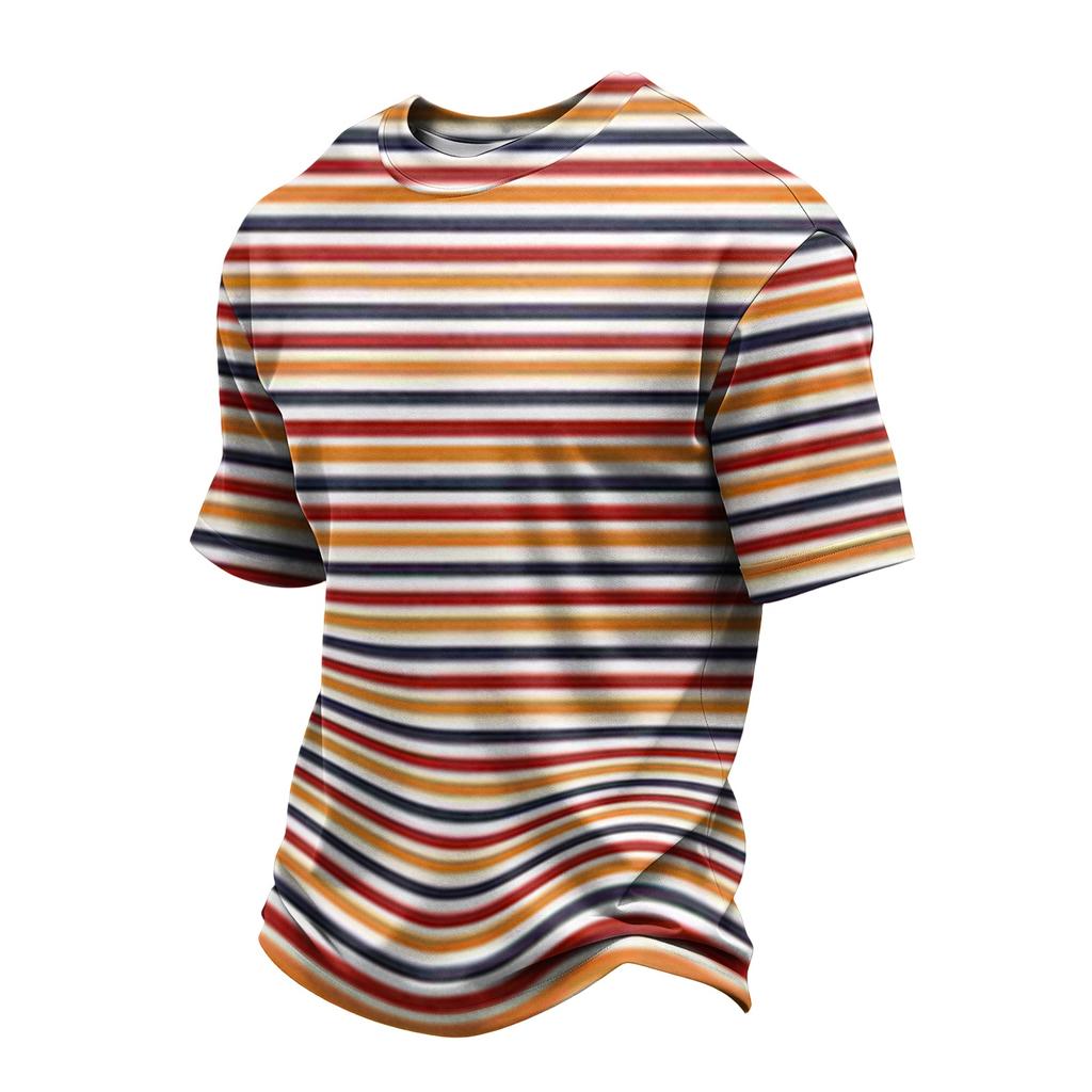 Men's Casual Quick-Dry Short Sleeve Shirt with Round Neck Lightweight Mesh and Striped Design