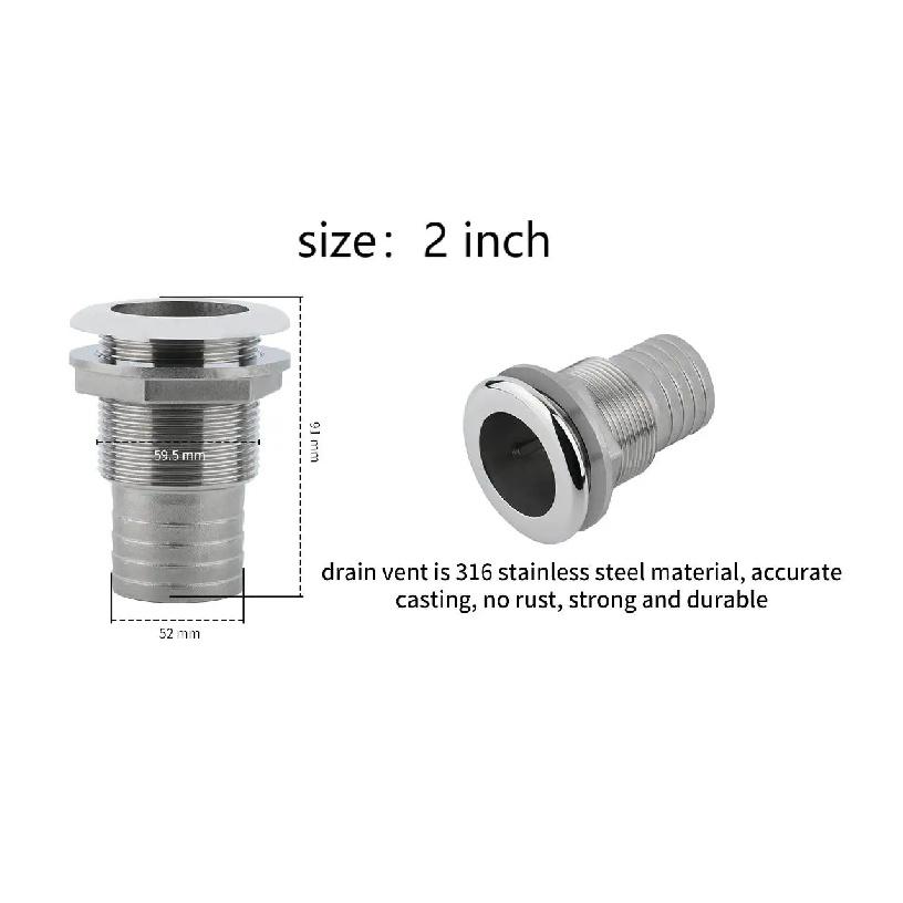 Marine 316 Stainless Steel Thru Hull Fitting Connector Half Thread Water Outlet Boat Bilge Drain Hose Fitting