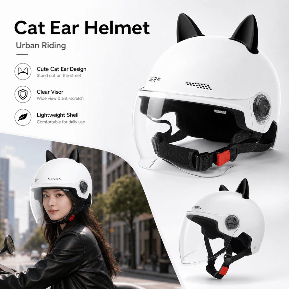 Casco Eléctrico Ajustable para Coche Decoración de Orejas de Gato Casco de Equitación Casco de Motocicleta Mujer