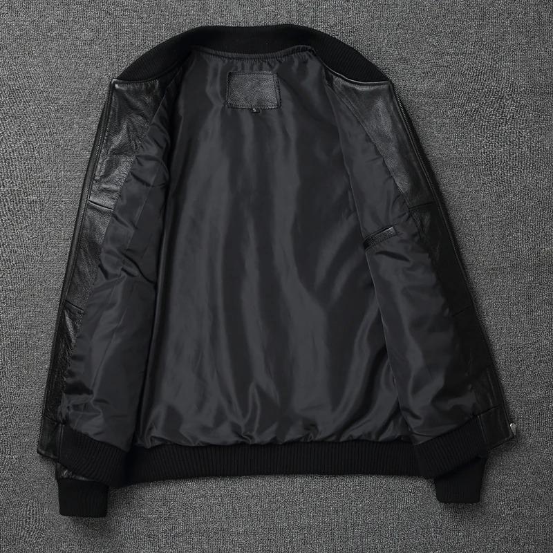 Tamanho chinês jaqueta de couro genuíno de vaca masculina casaco de beisebol de couro acolchoado masculino gola fina jaqueta curta tamanho grande casaco primavera outono