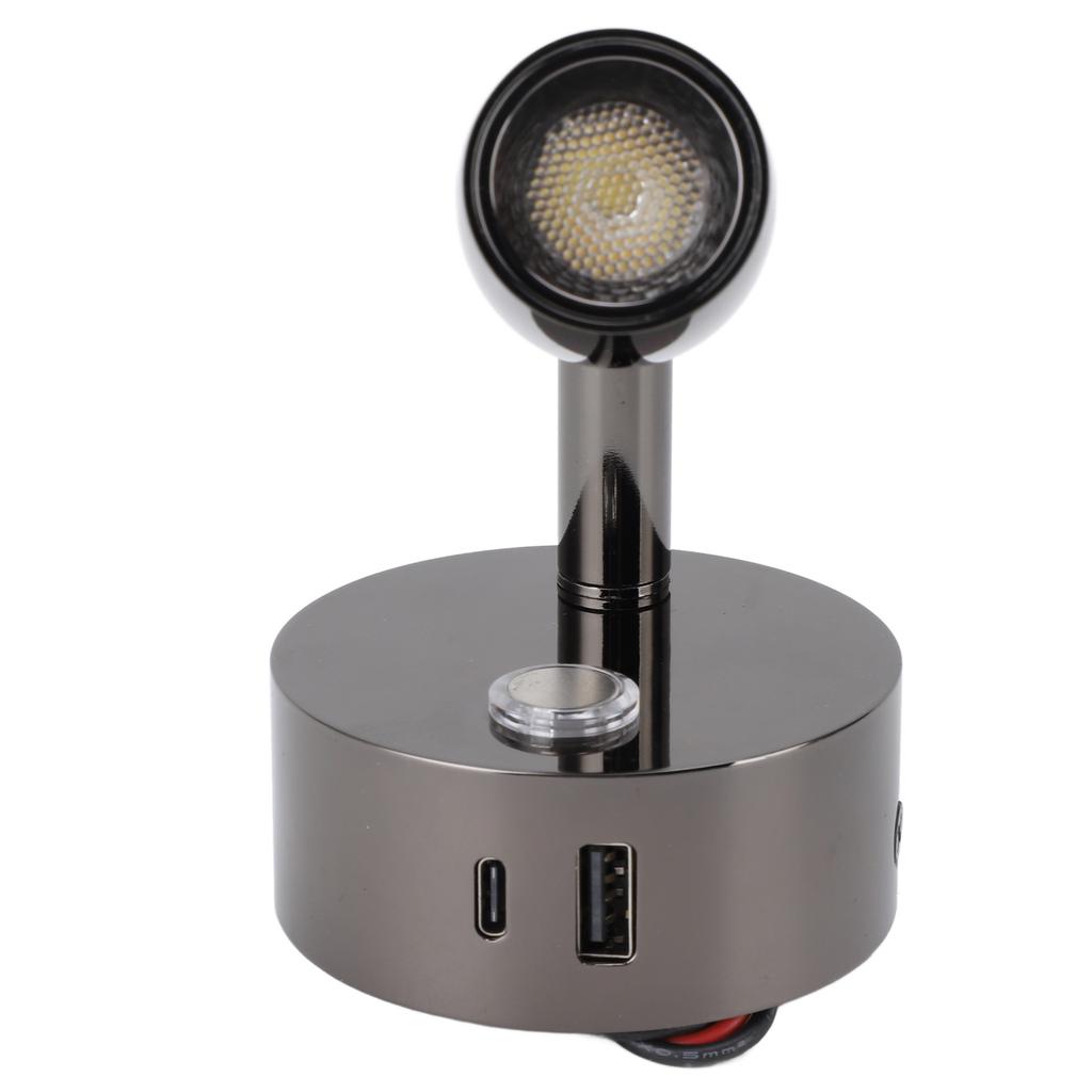 RV Reading Lamp USB Port Matte 3 Color Temperature Dimmable Touch RV Reading Wall Sconce 12‑24V