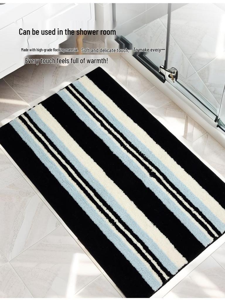 Nordic Style Black & White Striped Non-Slip Bedroom Rug - Wear-Resistant Long Floor Mat for Living Room