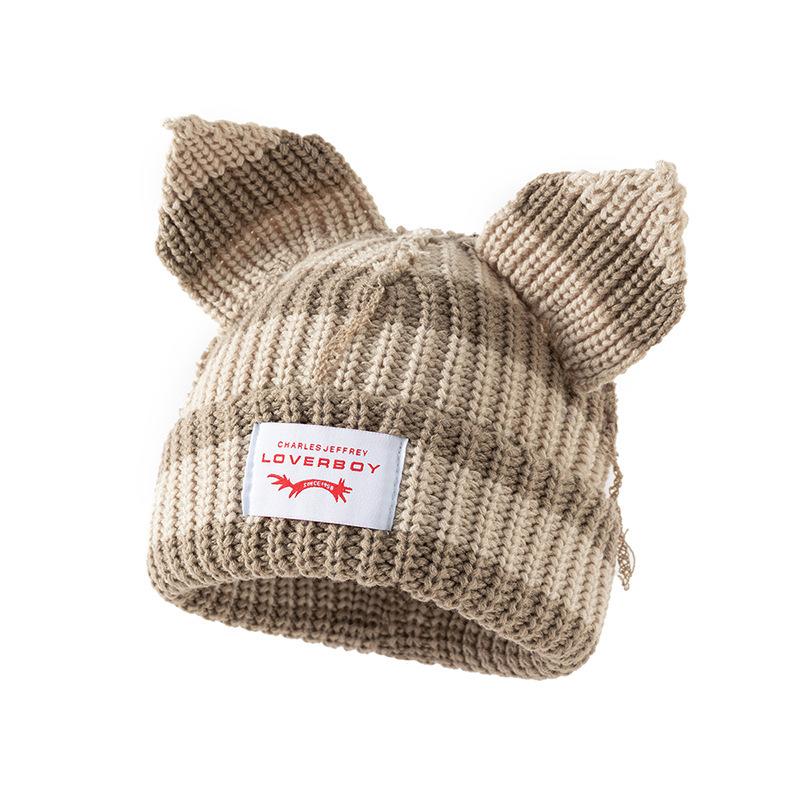 

Season pig cat ears knitted wool hat women s fashion printing cute warm hat versatile trendy brand cold hat one size