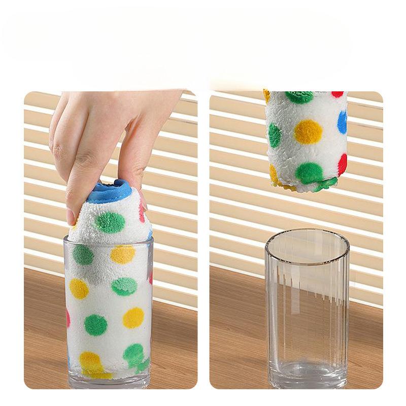 Dot Print Coral Fleece Cleaning Rags Double Sided Absorbent Kitchen Towels For Dishes And Household Wiping