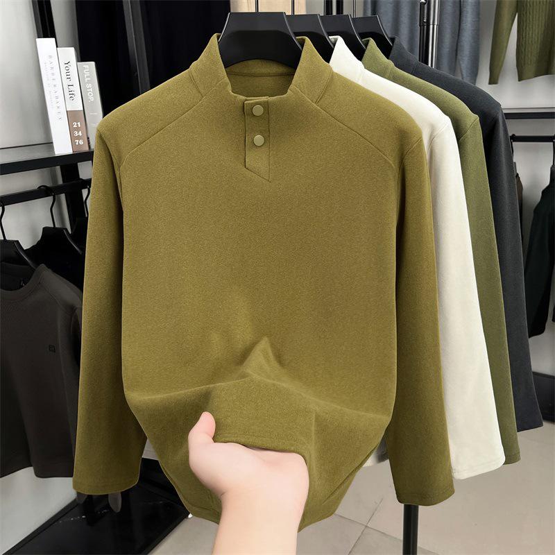 Men's Solid Color Fleece Hoodie: Autumn/Winter Long Sleeve Half-High Collar Casual Base Layer