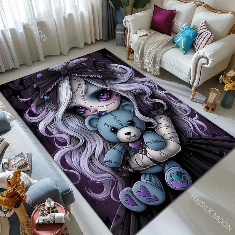 Halloween Theme Zombie Girl Bear Carpet for Living Room Bedroom Bedside Floor Mat Cloakroom Sofa Area Rug Large Size