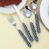 4Pcs Gold Dinnerware Set Stainless Steel Cutlery Knife Tea Fork Coffee Spoon Pearl Ceramic Handle Flatware Utensils for Kitchen