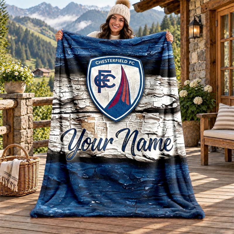 Chesterfield F.C. Personalisierte Flanelldecke mit individuellem Namen, weiche, warme Plüsch-Kuscheldecke, personalisiertes Geschenk für Familie und Freunde