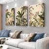 Set de 3 piese decorativ de perete pânză fără ramă stil retro tropical pictură suspendată stil pictat manual plante tropicale flori hu