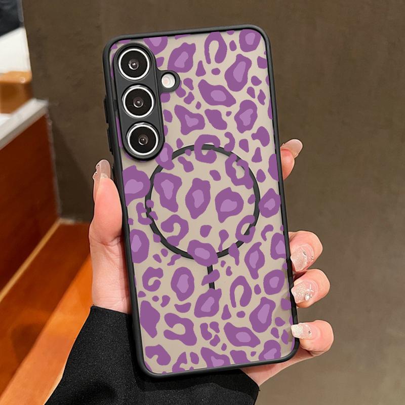 Leopard Print Matte Magnetic Case For Samsung Galaxy S26 S25 Ultra Plus S24 S23 S25 FE S22 Ultra For Magsafe Hard Phone Cover