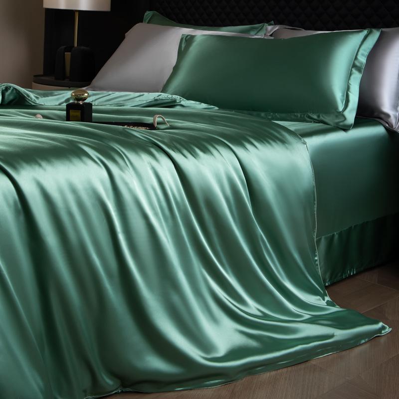 Luxury Mulberry Silk Duvet Cover Set High End Satin Solid Color Quilt Cover and Pillowcases Soft Silky King Size Comforter Cover