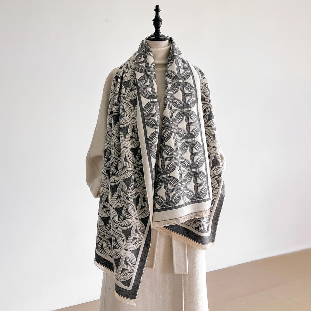 Women Fashion Jacquard Scarf Imitation Cashmere Soft Warm Pashmina Shawl Winter Coldproof Windproof Blanket Scarf