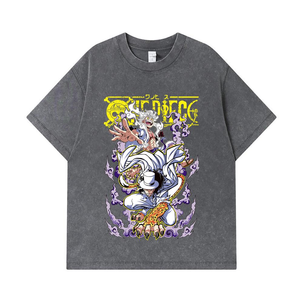 275 GSM Washed T-shirts 100% Cotton One Piece V64 Luffy Lucci Print Unisex Heavy Cotton T Shirt