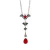 Gothic Exaggerated Sliver Color 4 Vampire Bats Red Teardrop Glass Crystal Pendant Necklace for Men Women Halloween Party Jewelry