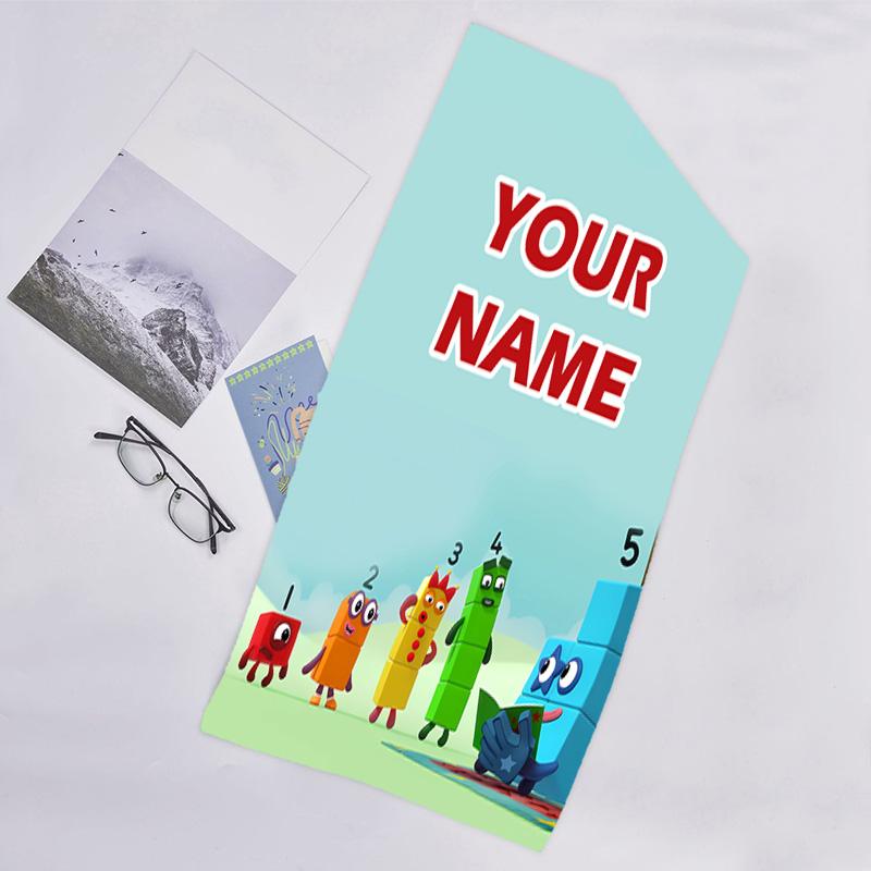 1pc 3D-Number-Blocks-Cartoon Beach Towel with Custom Name, Beach/Swimming/Bath/Picnic/Camping Towel, Suitable for Seaside Beaches