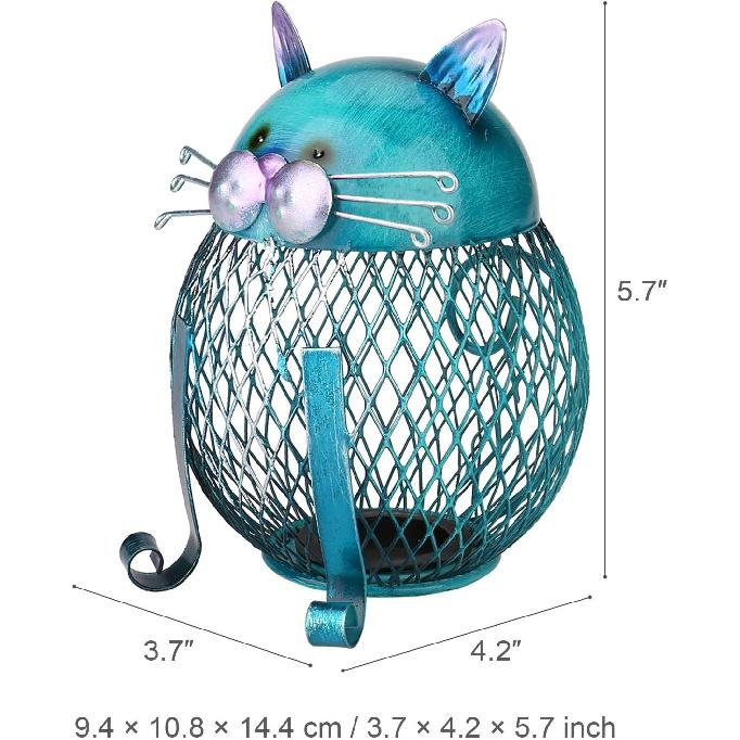 Kavolet Cat Piggy Bank for Kids, Cat Shaped Metal Coin Box, Coin Money Bank, Handwork Handicrafts Ornament, Brown