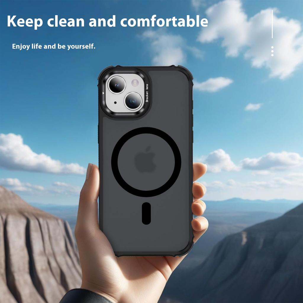 For iPhone 14 Case with Lens Kickstand Matte Back Cover Compatible with MagSafe