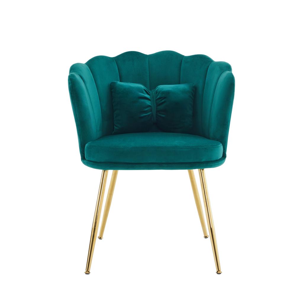 Moderner Samt-Wohnzimmer-Sessel, Polsterstuhl mit Blütenrückenlehne und vergoldeten Metallbeinen und Schmetterlingskissen für Schlafzimmer/Esszimmer