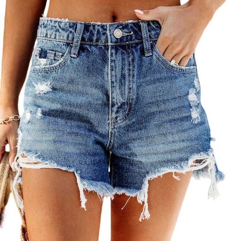 Women's Solid Color Jeans Stretch Slim Fit Distressed Denim Shorts