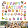 57PCS Cartoon Easter Decoration Paper Multicolor Easter Eggs Cards Flower Sheep Butterfly Bunny Chicken Wall Sticker