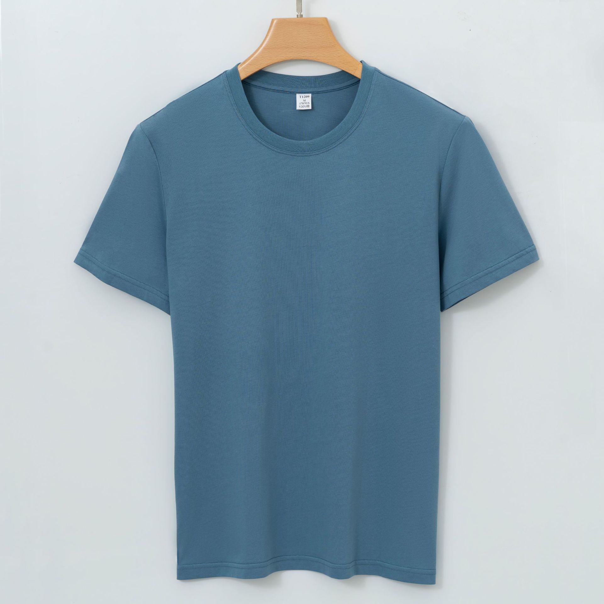 

Pure Cotton High-count Mercerized Cotton T-shirt Long-staple Cotton Crew Neck Solid Color Thin Cool-wrinkle Short-sleeve T-shirt for Men 4XL сіро блакитний колір