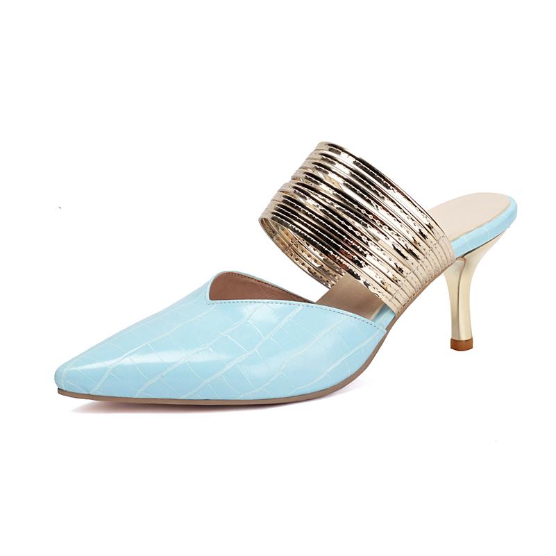 Women Mules Pumps Pointed Toe Thin High Heels Narrow Band Concise Ladies Fashion Shoes Spring Autumn Yellow 46