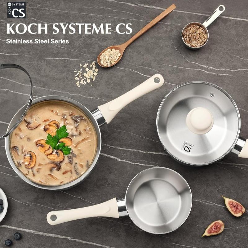 KOCH SYSTEME CS Stainless Steel Saucepan with Lid 1QT & 2QT & 3QT Milk Pot with Stay-cool Bakelite Handle Sauce Pot Induction