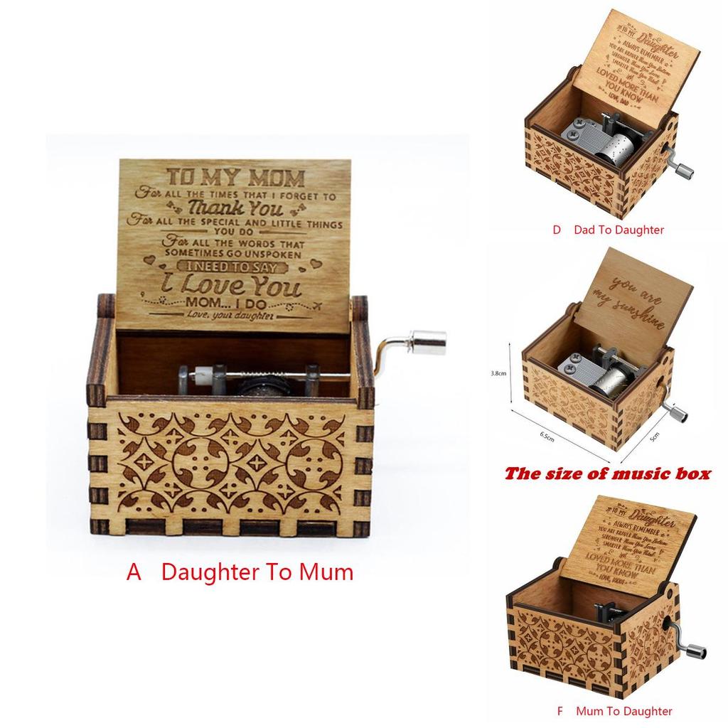 Vintage Wooden Music Box Gift For Kids Charming You Are My Sunshine Engraved Toy