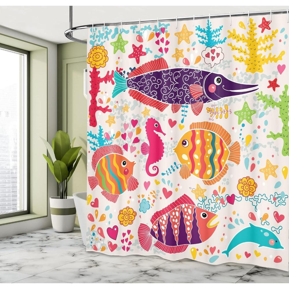 Ocean Life Shower Curtain: Vibrant Fish, Seahorses, Starfish, Dolphins, And Corals For A Nautical Bathroom Decor